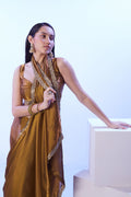 Glossy satin brown saree for evening parties
