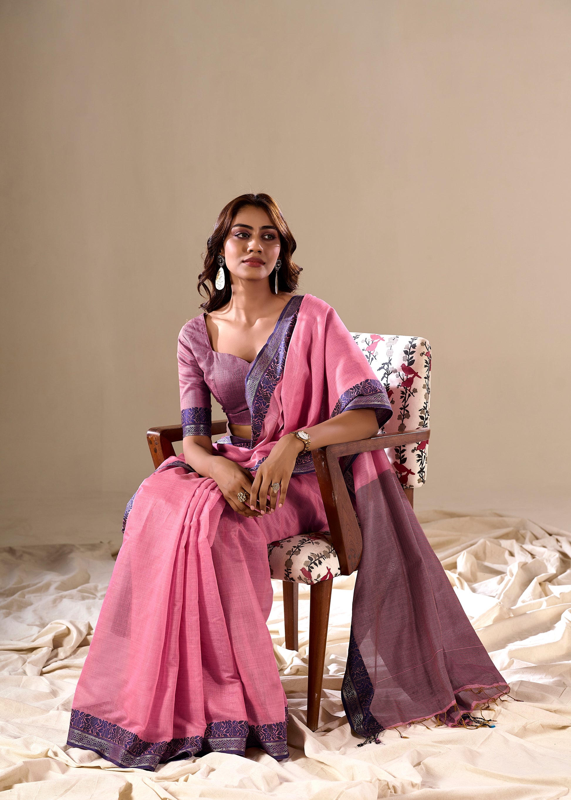 Pink saree wedding style

