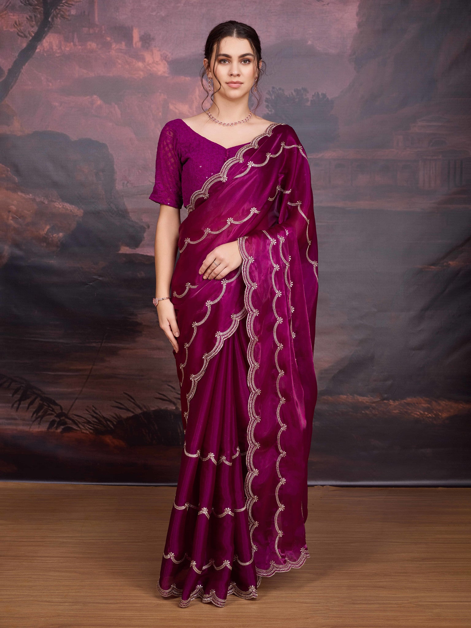 Wine purple Jimmy Choo saree for reception