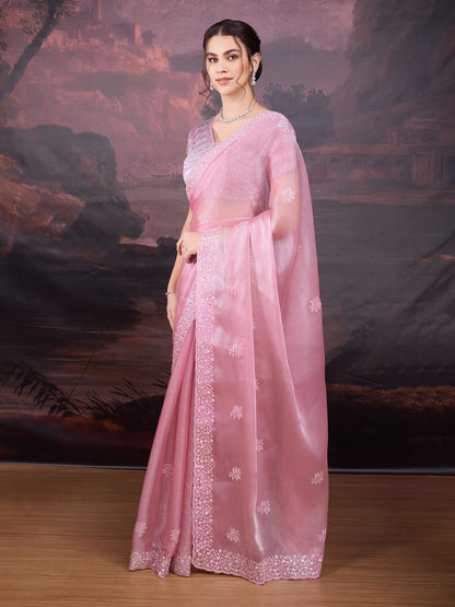 Party wear pink Jimmy Choo saree for weddings
