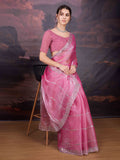 Elegant light pink saree with sequin border