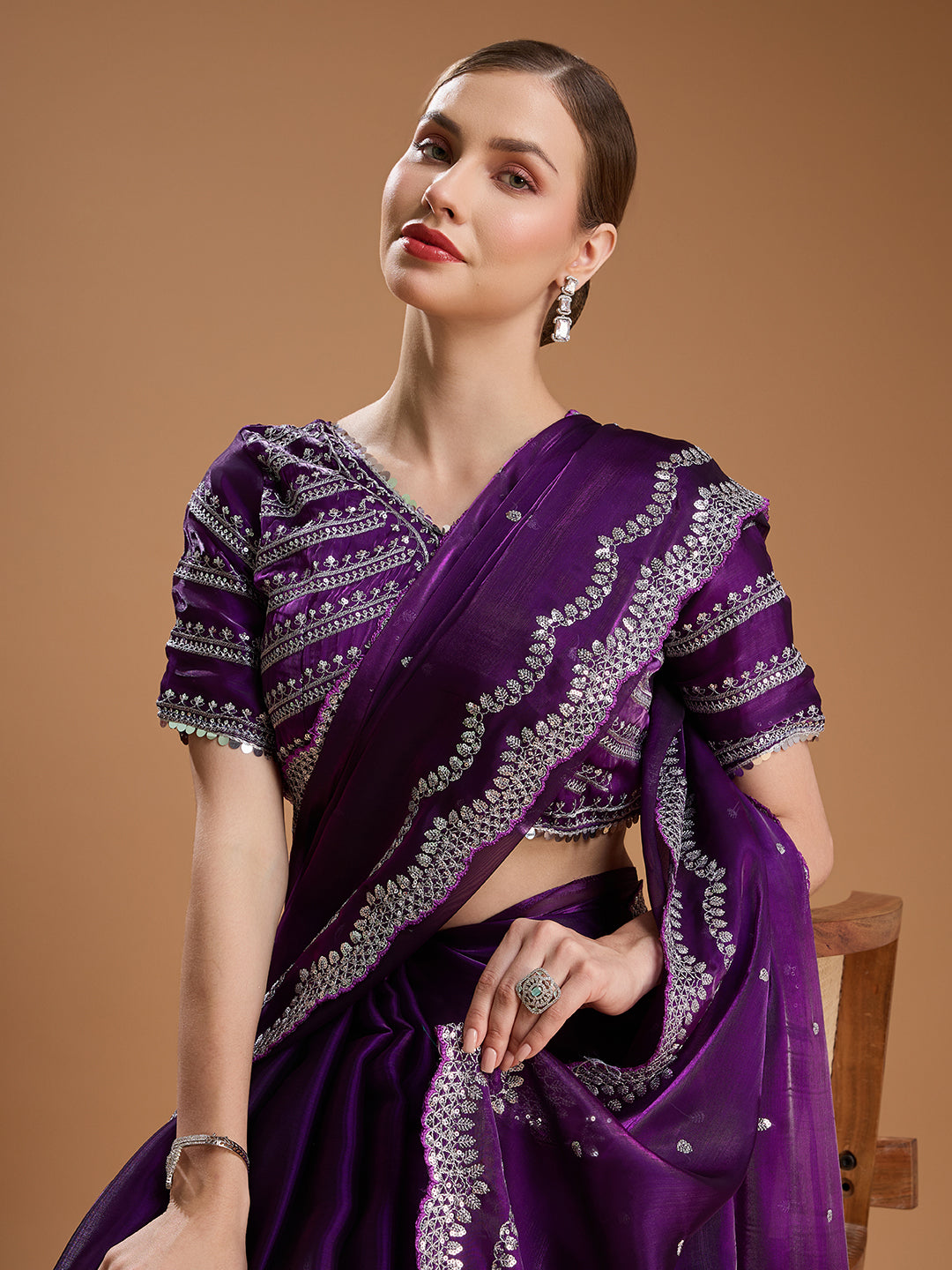 Jimmy Choo saree in purple for weddings