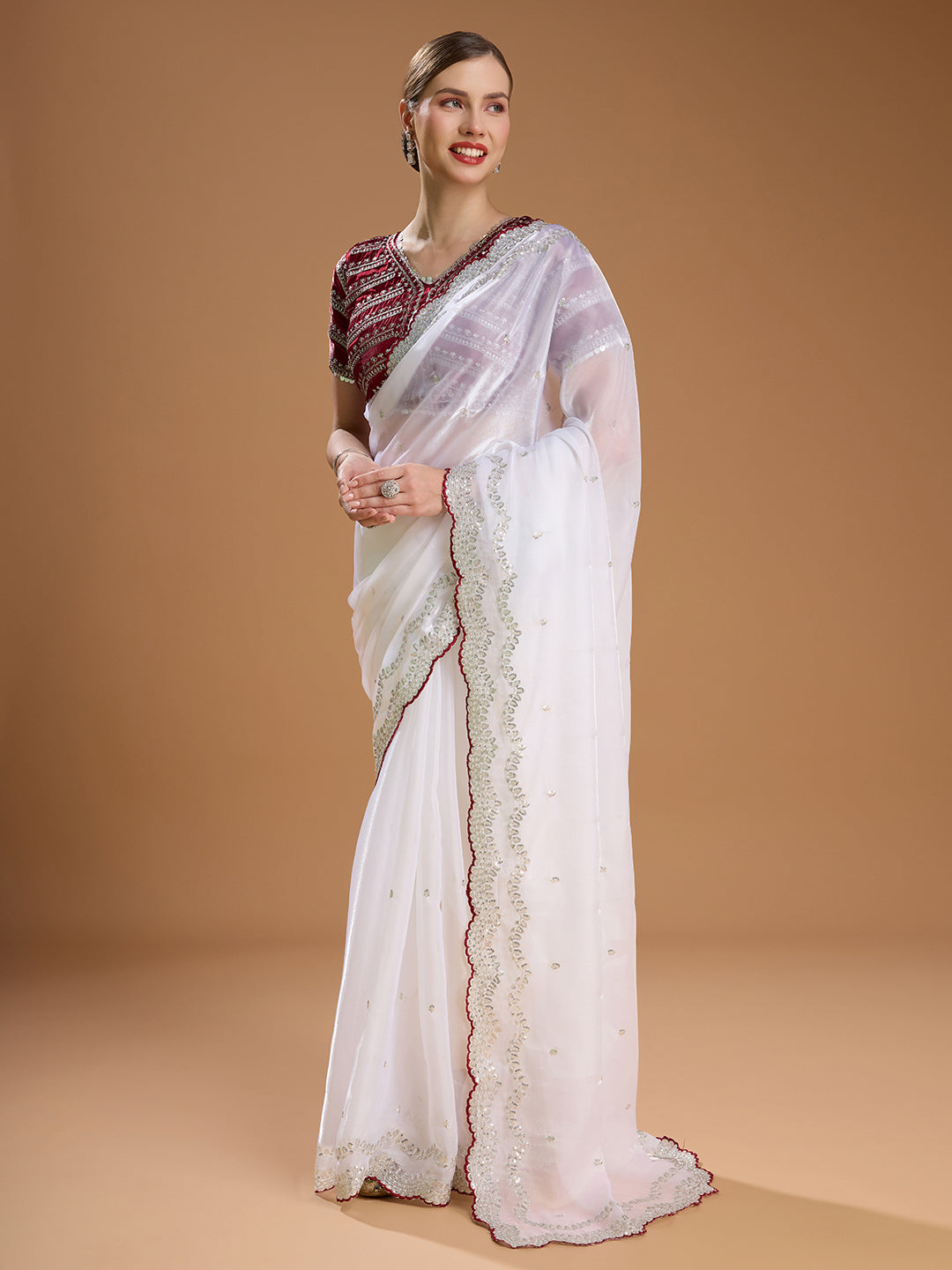 Party wear white Jimmy Choo saree