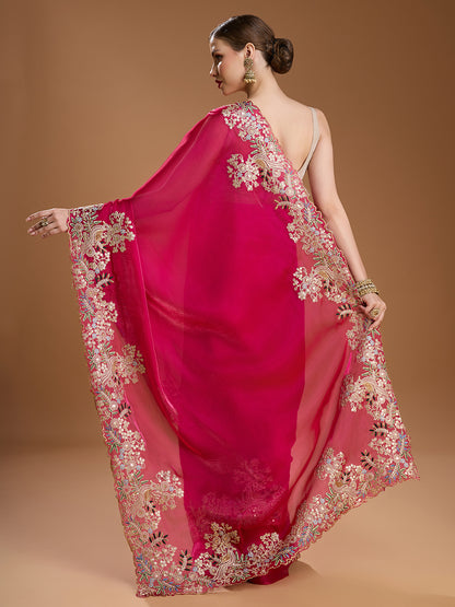 Elegant embroidered magenta saree for festive events