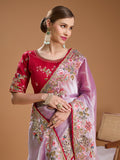Lavender saree with red blouse and sequin work