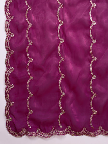 Purple Jimmy Choo Saree with Embroidery &amp; Matching Blouse