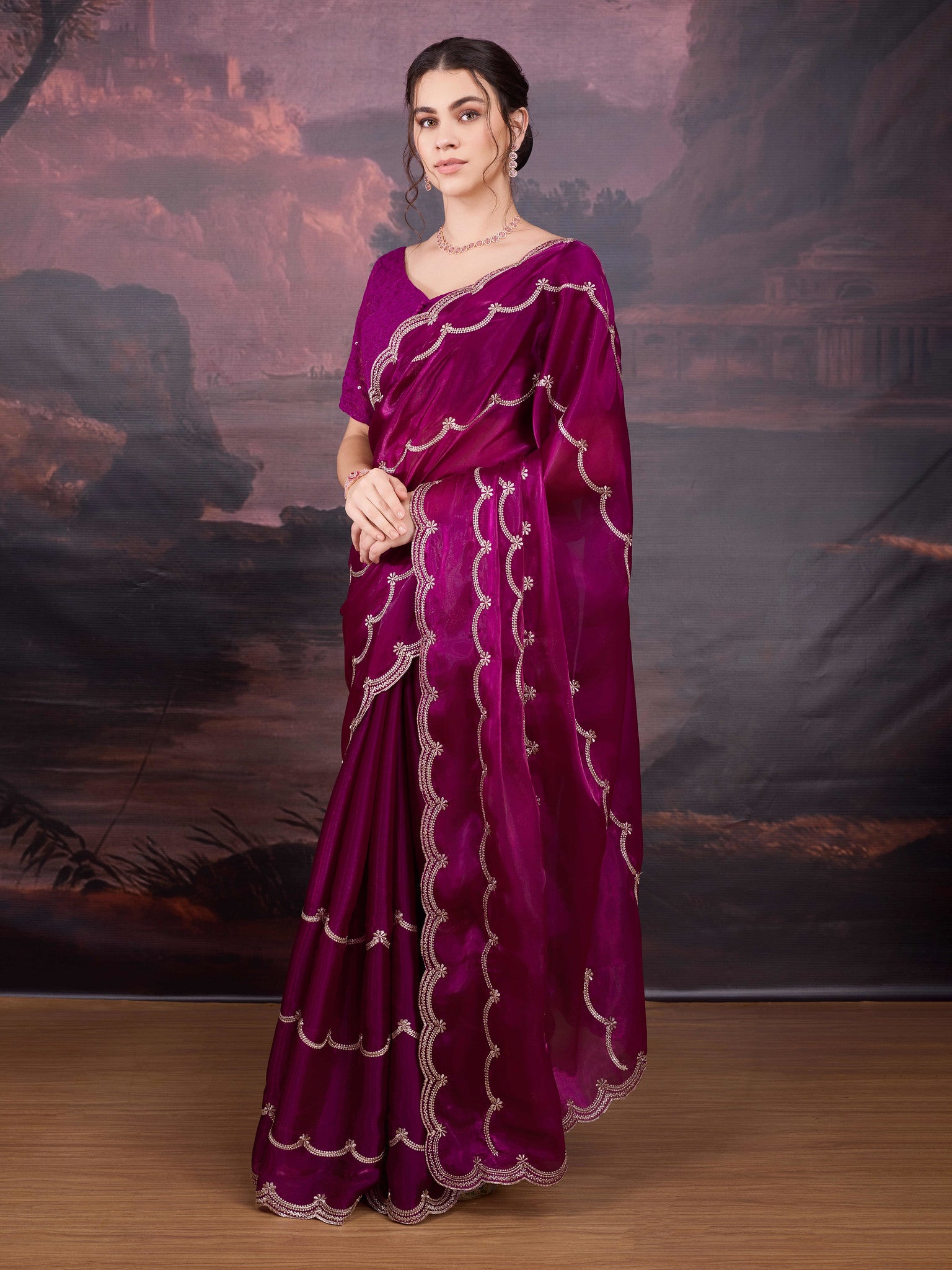 Shimmer party wear saree in purple