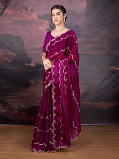 Shimmer party wear saree in purple