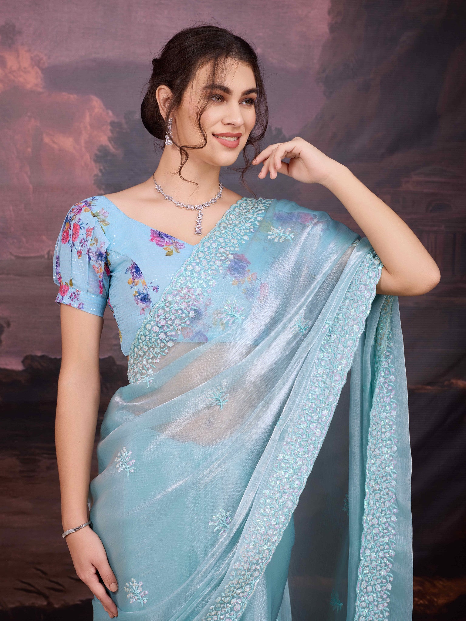 Sky Blue Jimmy Choo Saree with Sequin Embroidery – Anant Exports