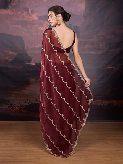 Maroon wedding saree shimmer designer