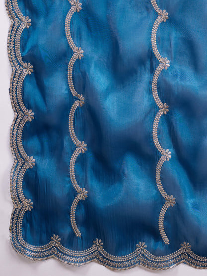 Royal Blue Jimmy Choo Saree with Embroidery