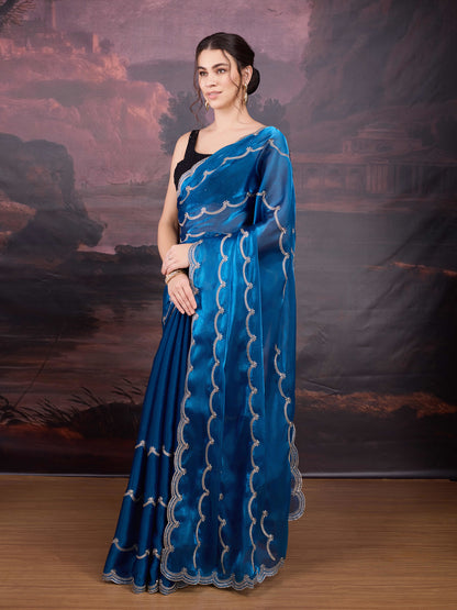 Wedding wear royal blue saree
