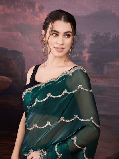 Embroidered green shimmer saree