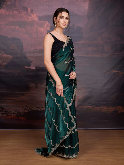 Designer green saree with blouse