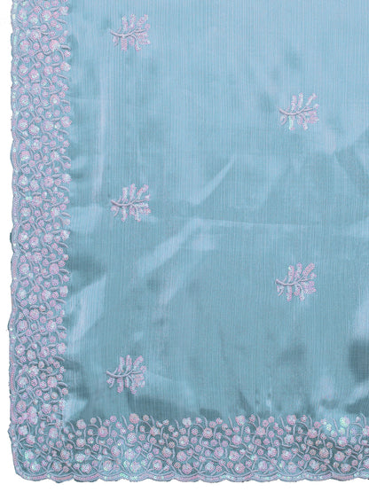 Sky Blue Jimmy Choo Saree with Sequin Embroidery
