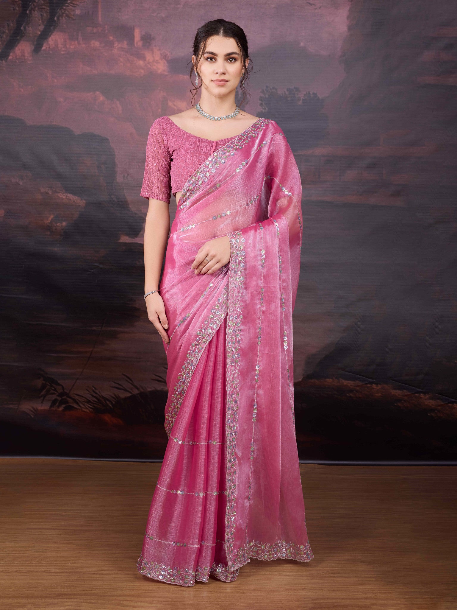 Pink Jimmy Choo saree with sequin embroidery