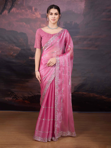 Pink Jimmy Choo saree with sequin embroidery