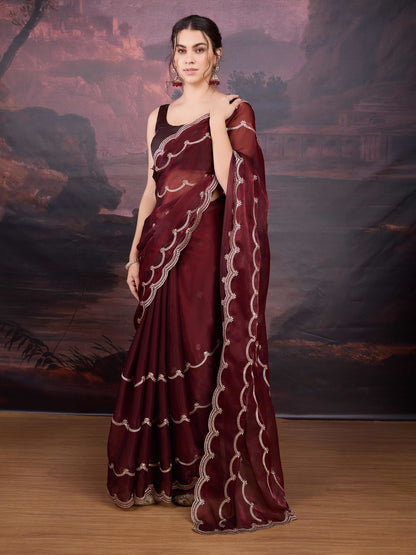 Embroidered saree for women – maroon