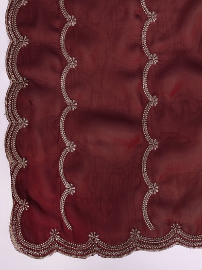 Maroon Jimmy Choo Saree with Embroidered Detailing