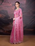 Pink embroidered saree with silk blend blouse