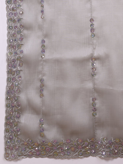 Sequin embellished grey saree with blouse