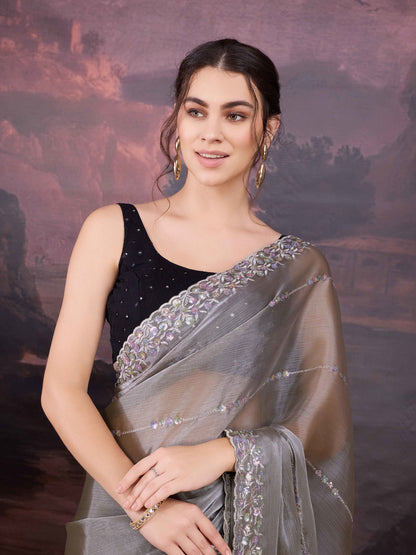 Designer grey saree for reception