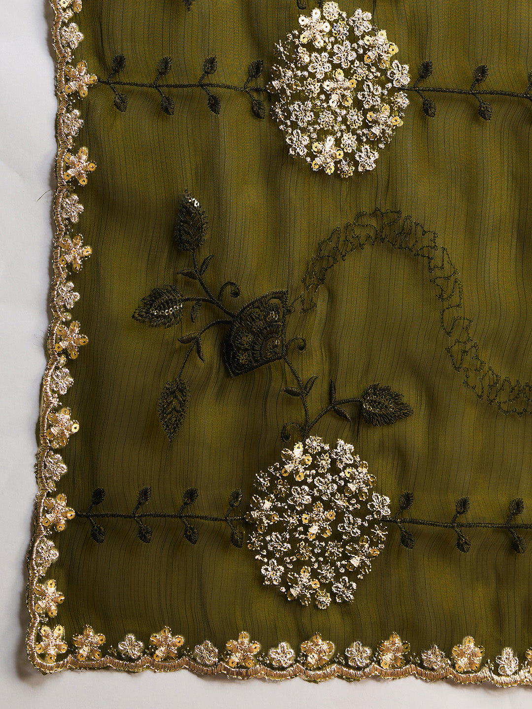 Olive Green Jimmy Choo Saree with Heavy Sequin Embroidery