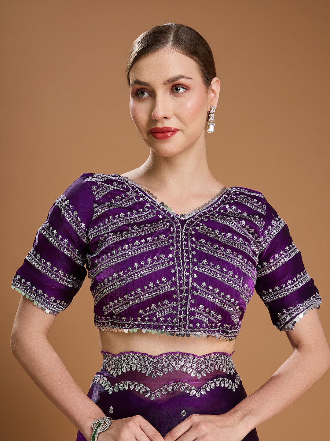 Bridal purple saree with sequin detailing