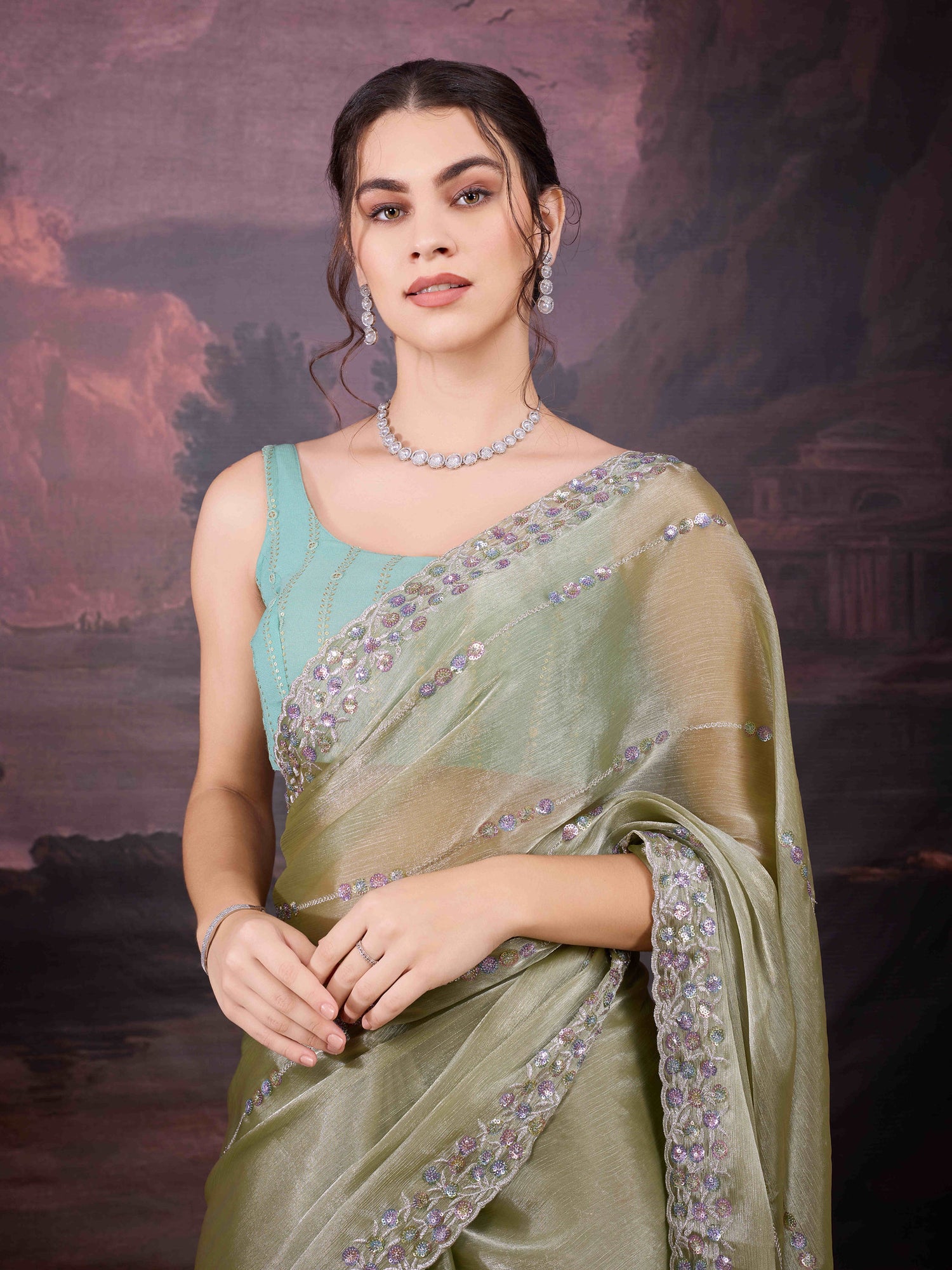 Designer green saree for weddings and festivals
