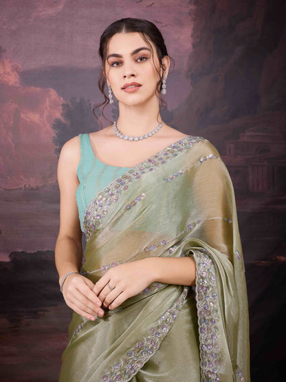 Designer green saree for weddings and festivals