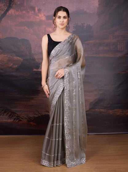 Grey Jimmy Choo saree with sequin work