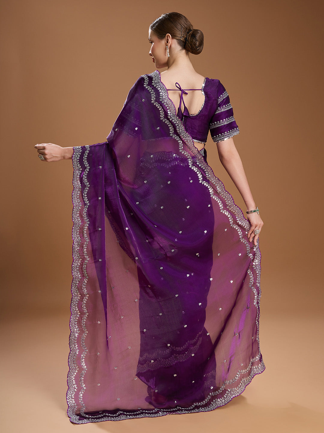 Back View of Purple Jimmy Choo Saree with Heavy Embroidery 