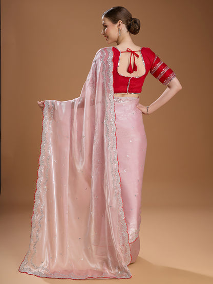 Back View of Baby Pink Jimmy Choo Saree with Sequin Embroidery