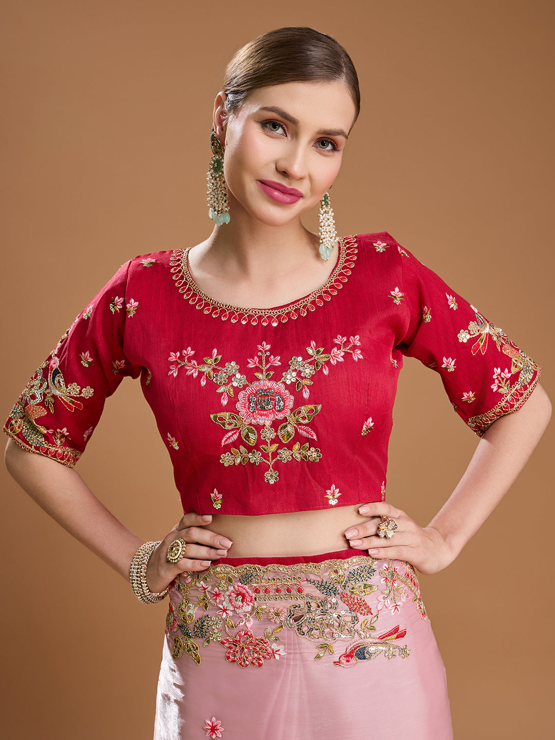 Designer saree in Jimmy Choo fabric pink