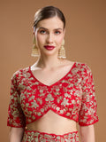 Elegant festive red saree in luxurious Jimmy Choo material

