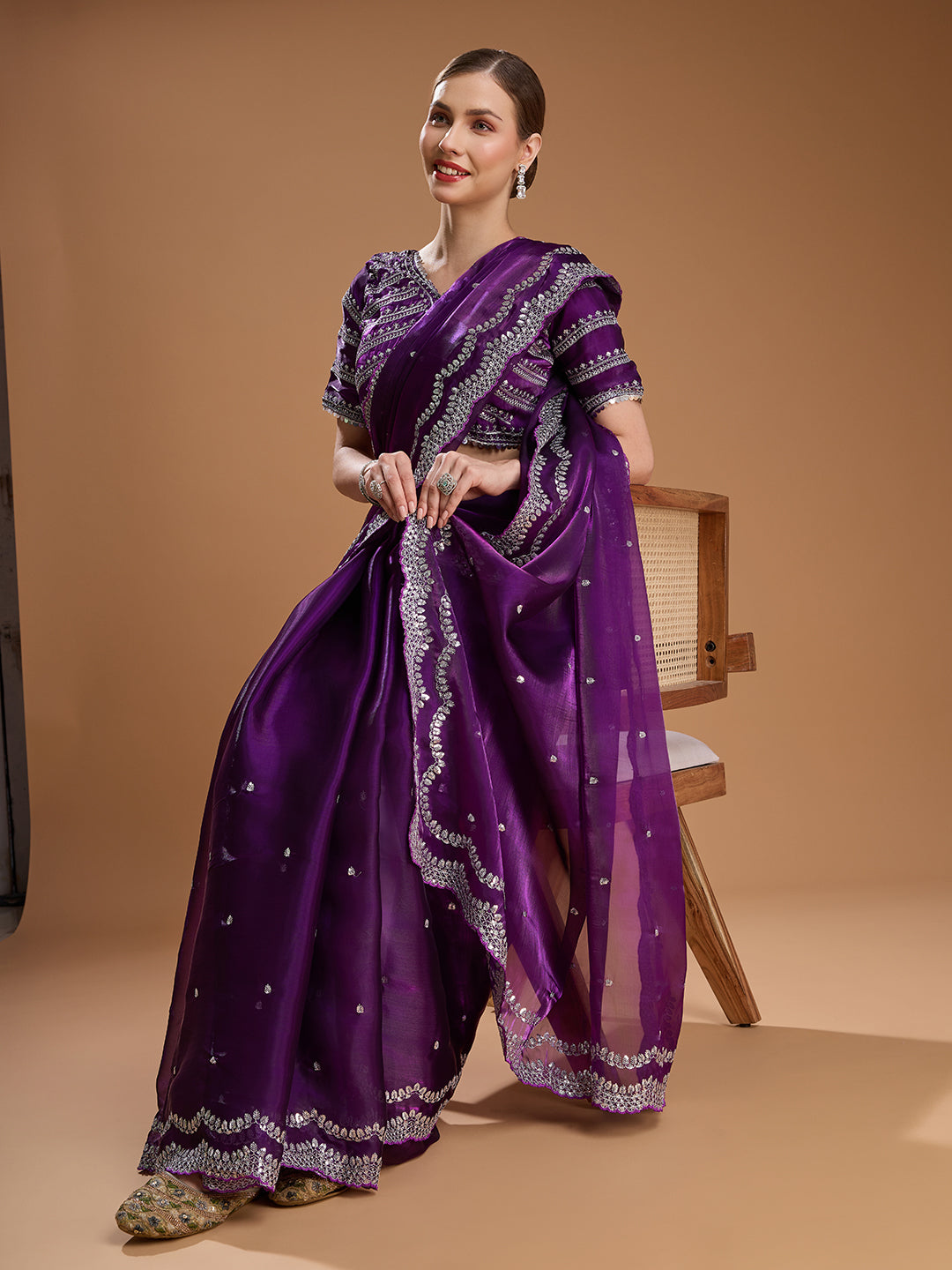 Purple ethnic saree for festive occasions