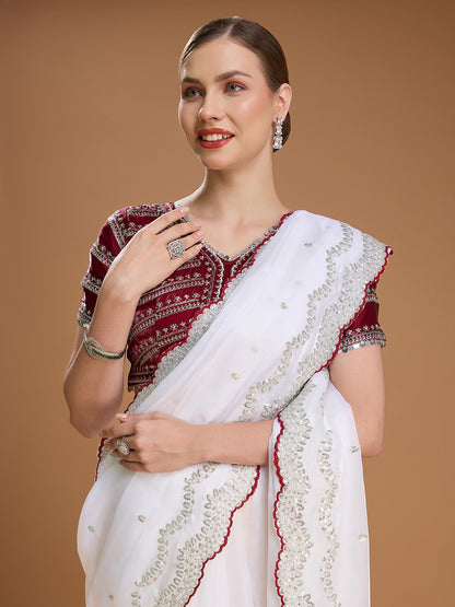 Bridal white saree with sequin border