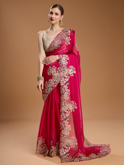 Magenta Jimmy Choo saree with embroidery and coding work
