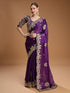 Purple Jimmy Choo saree with golden embroidery for wedding

