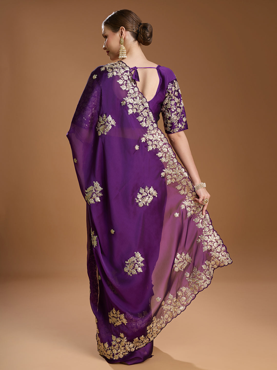 Back View of Purple Jimmy Choo Saree with Heavy Embroidery