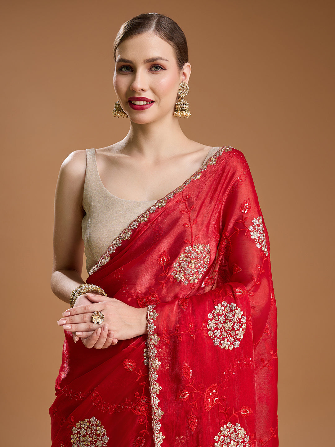 Bridal red saree with matching blouse