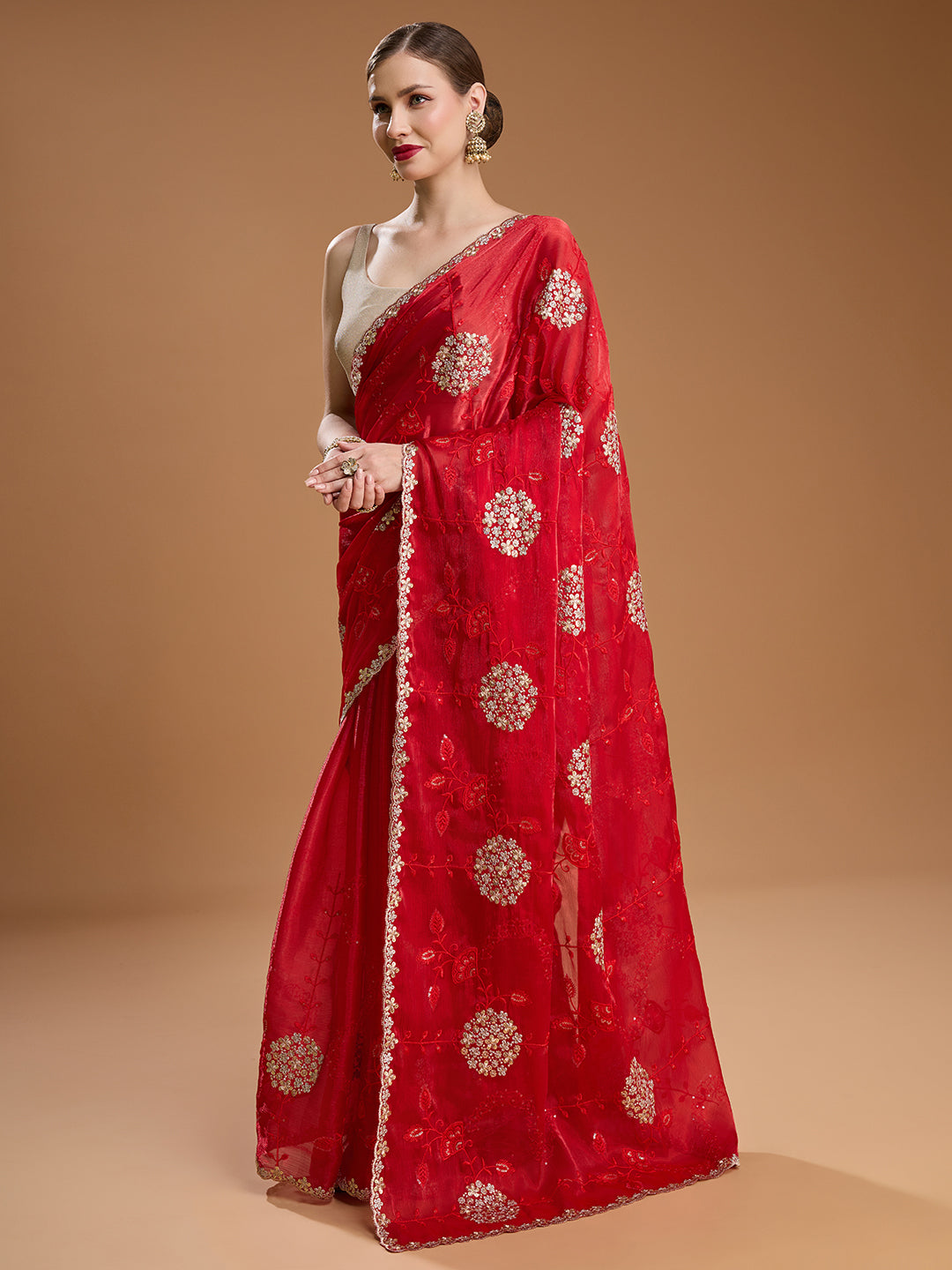 Party and wedding wear red saree online