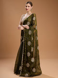 Olive green ethnic saree with matching blouse