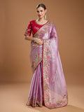 Lavender wedding saree with silk blend blouse