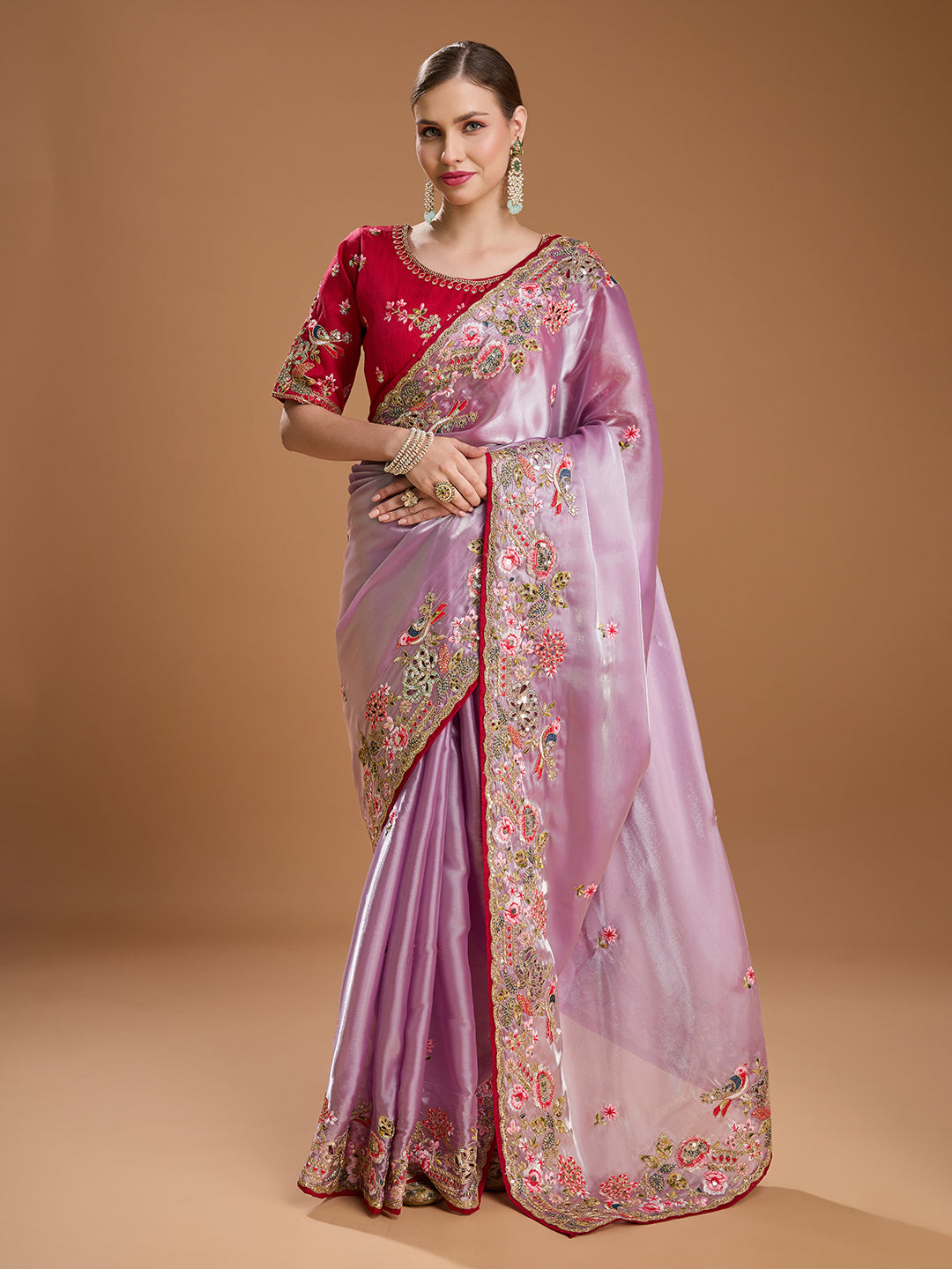 Lavender wedding saree with silk blend blouse