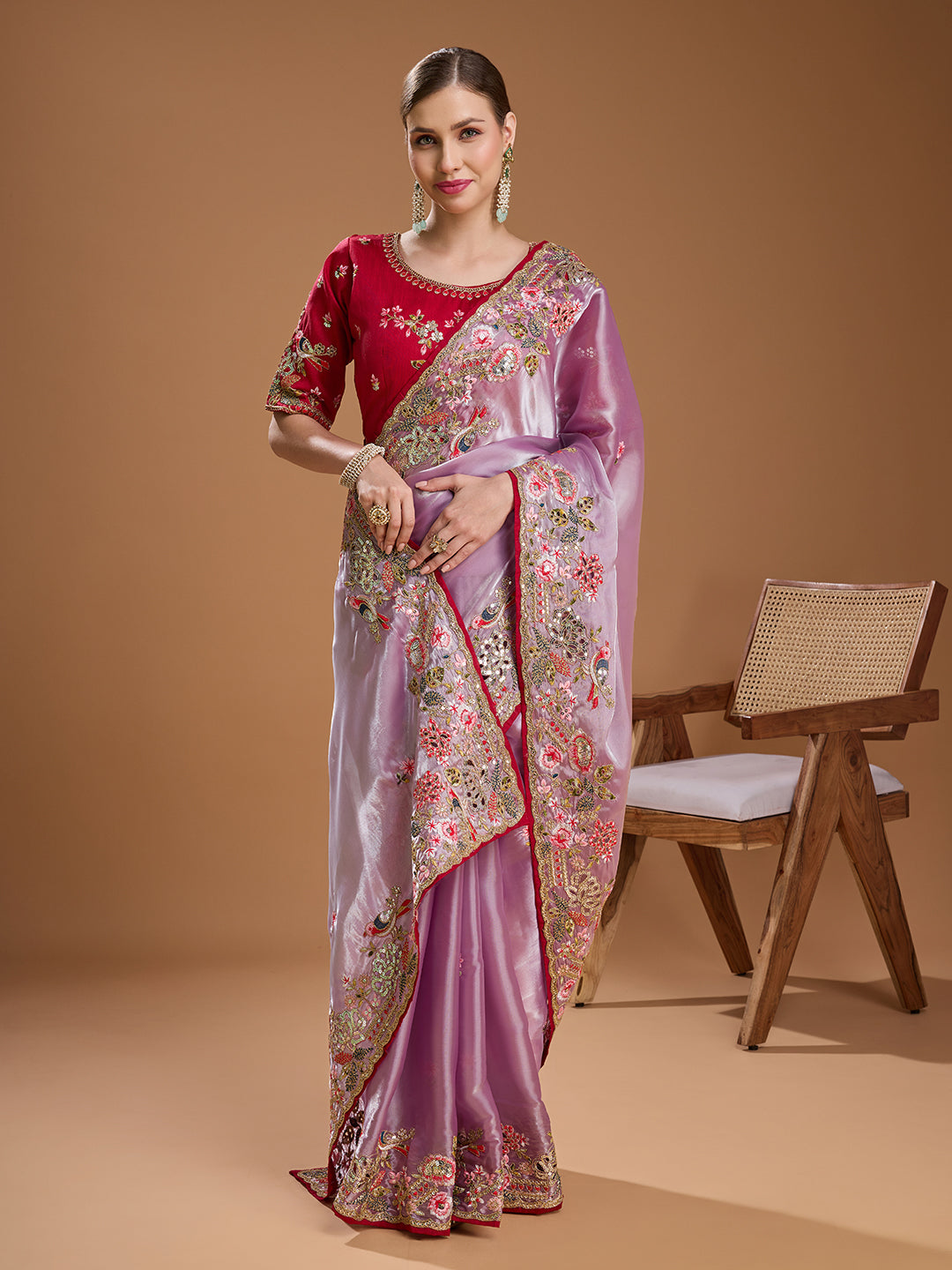 Lavender embroidered Jimmy Choo saree for wedding
