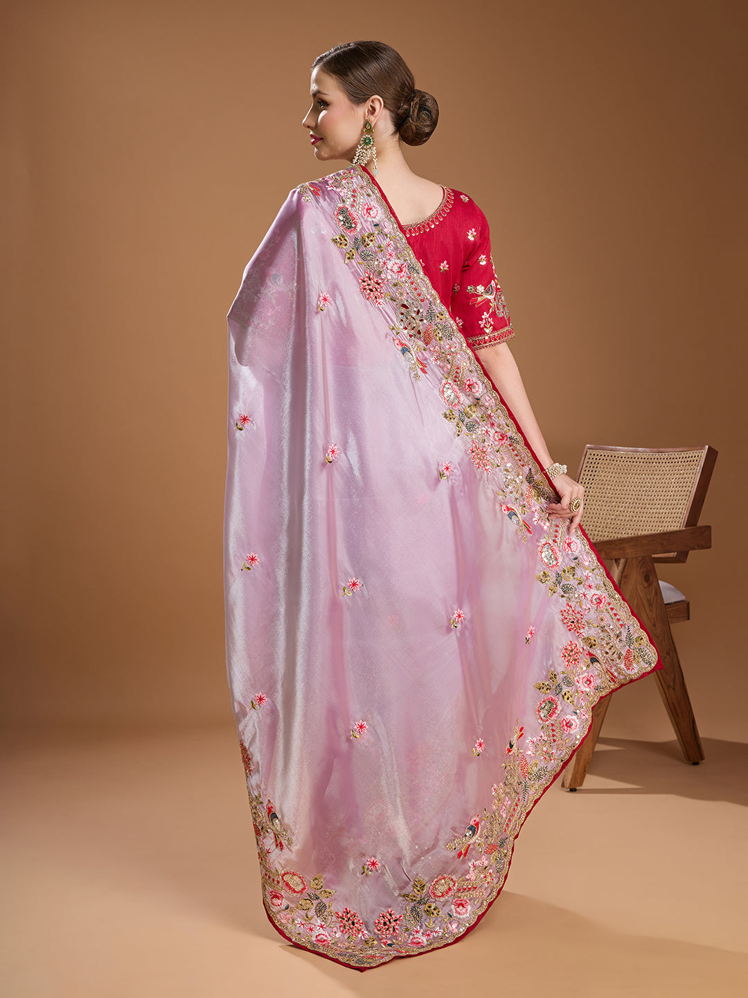 Back View of Lavender Jimmy Choo Saree with Sequins Work