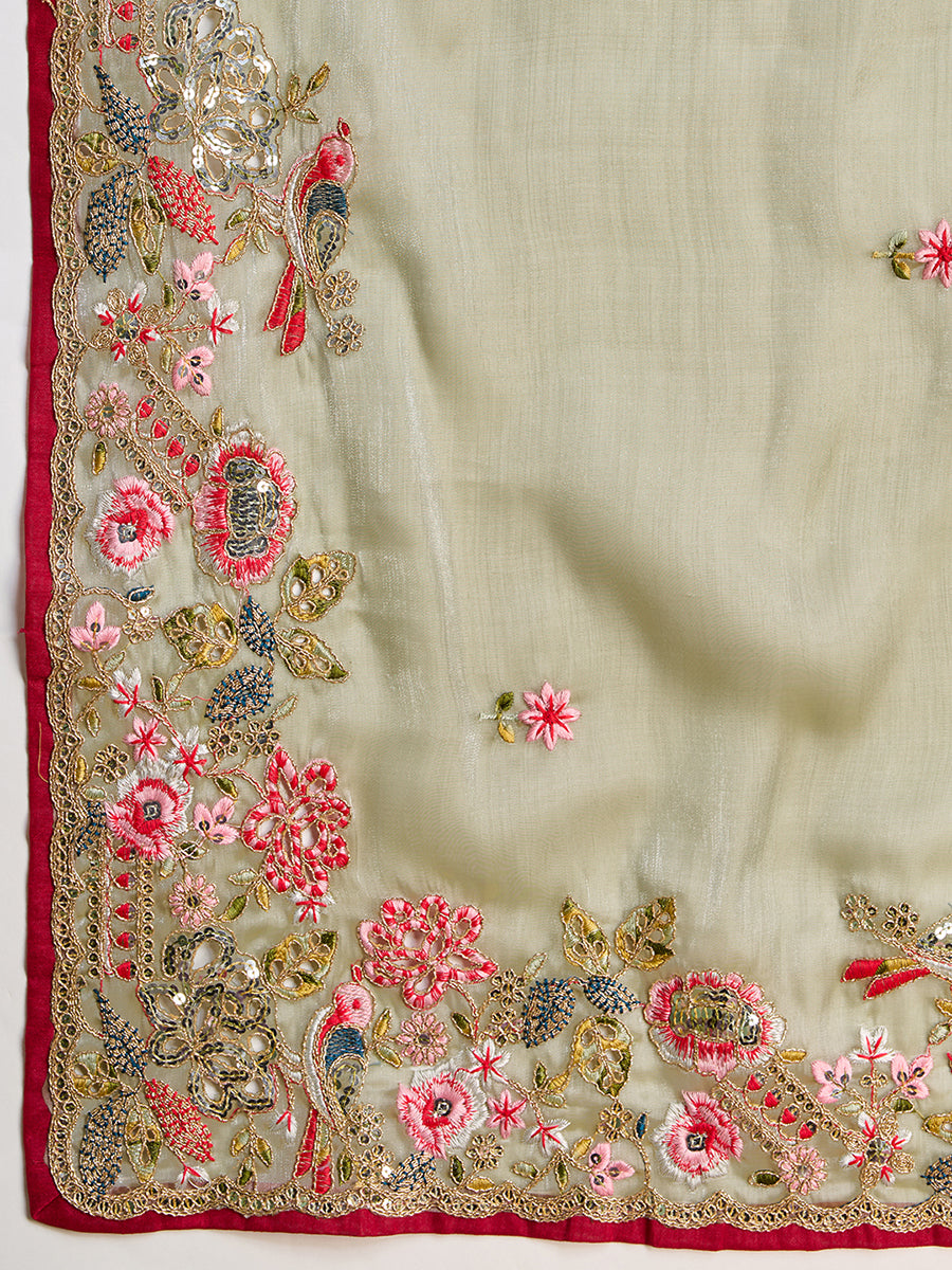 Olive Green Jimmy Choo Saree with Sequin & Coding Embroidery
