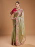 Olive green Jimmy Choo saree with red blouse
