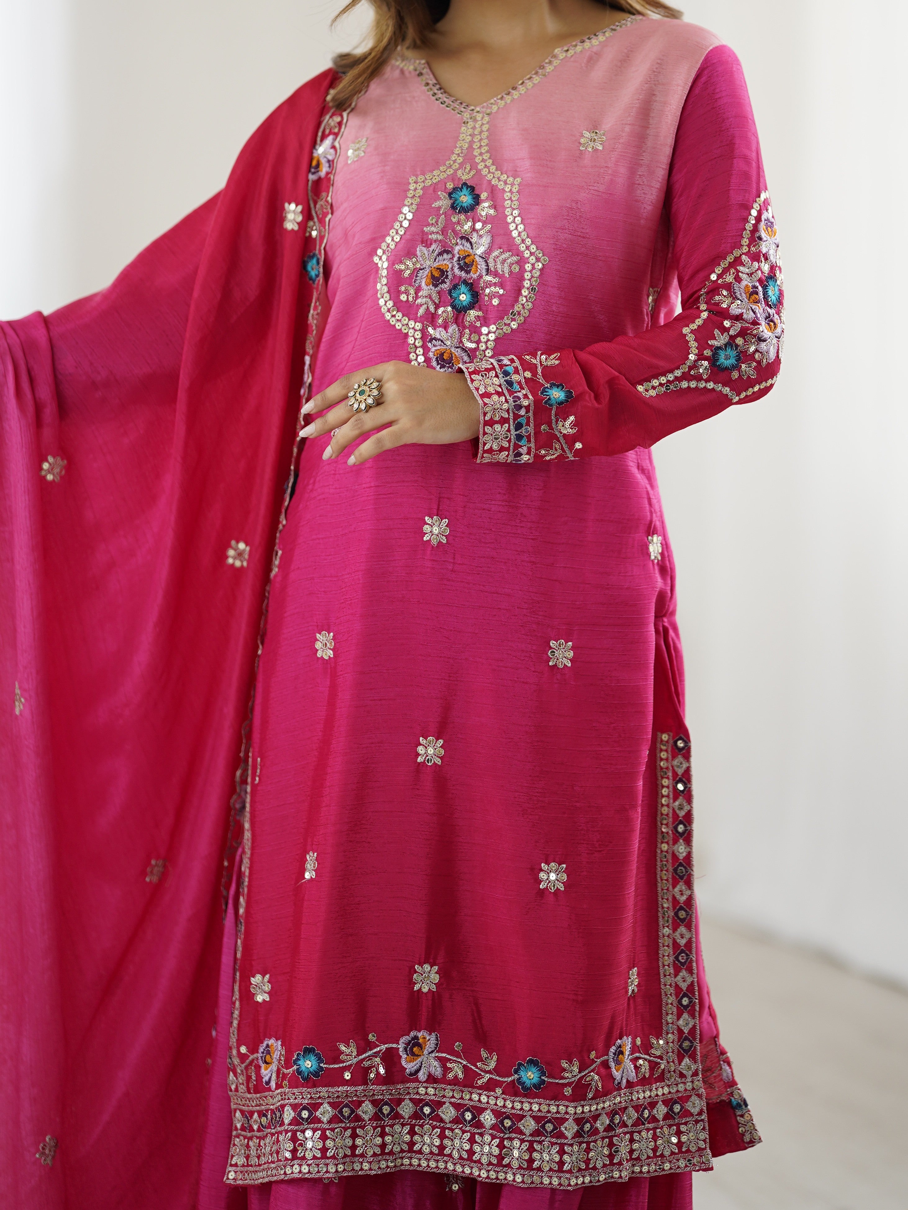 Trendy pink color sharara suit for engagement ceremony